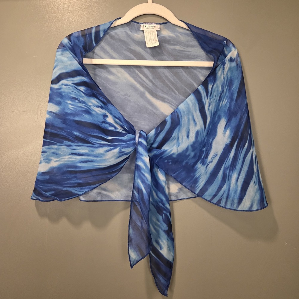 Ekouaer Water Print Sheer Scarf Shawl Beach Tropical Vacation Resort, Blue White